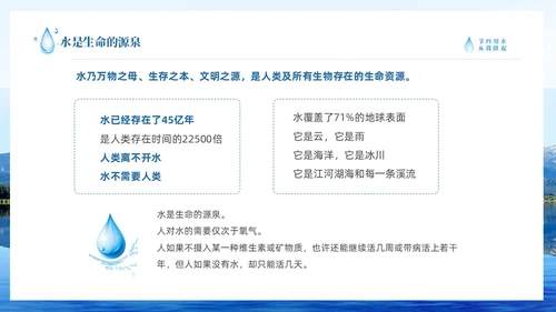 蓝色简约山水节约用水点滴在心全国城市节水宣传周