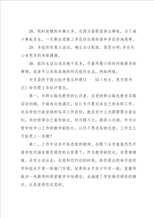 对支委班子提出批评意见和建议