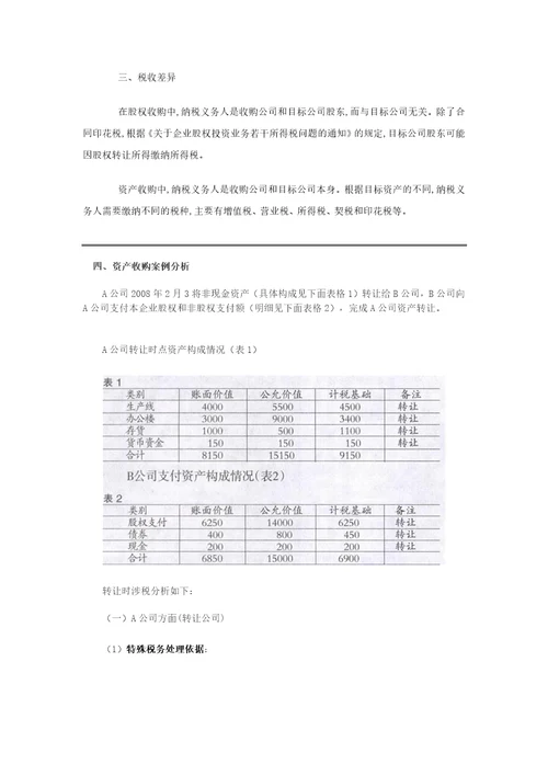 资产收购和股权收购税务问题分析附案例