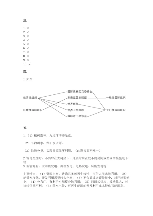 六年级下册道德与法治第二单元 爱护地球 共同责任 测试卷附完整答案（夺冠）.docx