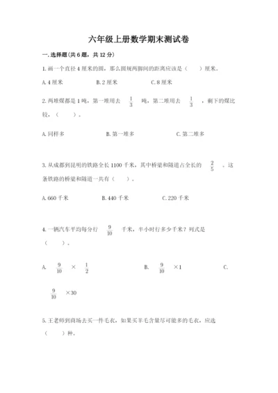 六年级上册数学期末测试卷及完整答案（历年真题）.docx