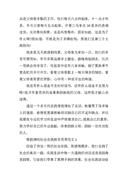 寒假期间社会实践报告优秀范文