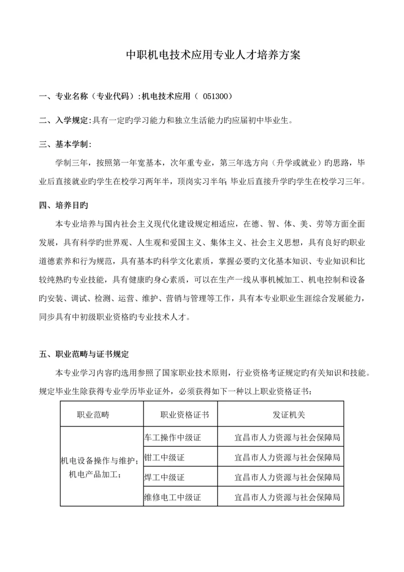 机电重点技术应用专业人才培养专题方案.docx