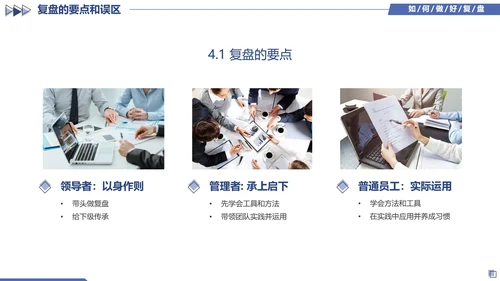 蓝色简约几何图形如何做好复盘工作培训PPT