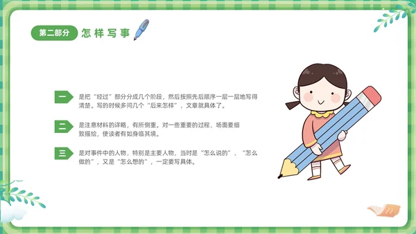 绿色清新卡通儿童小学生学作文方法与技巧培训课件PPT作文作文教学