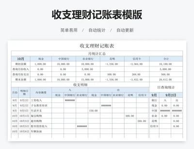 收支理财记账表模版