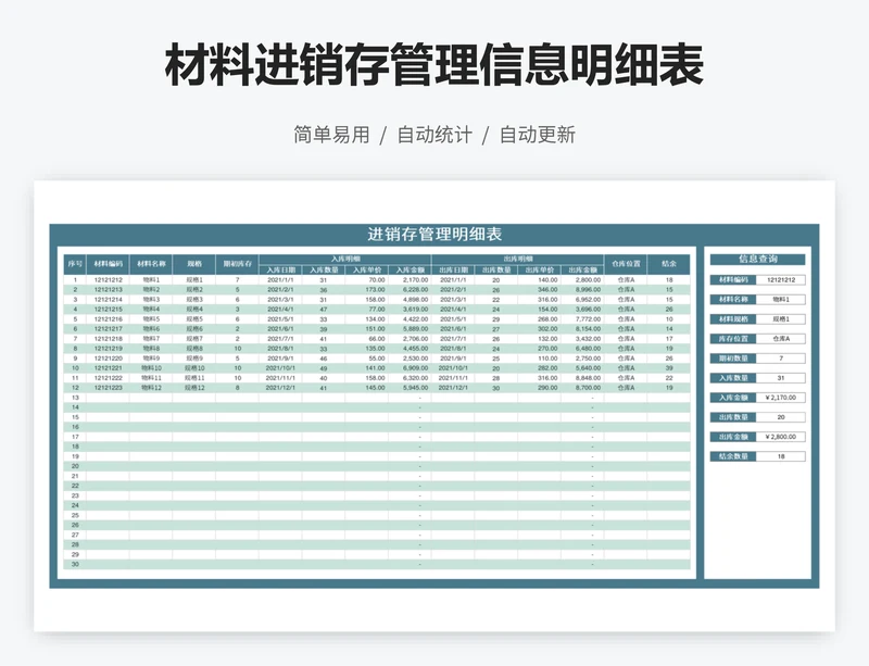 材料进销存管理信息明细表