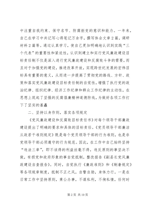 第一篇：副县长党风廉政建设自查报告.docx