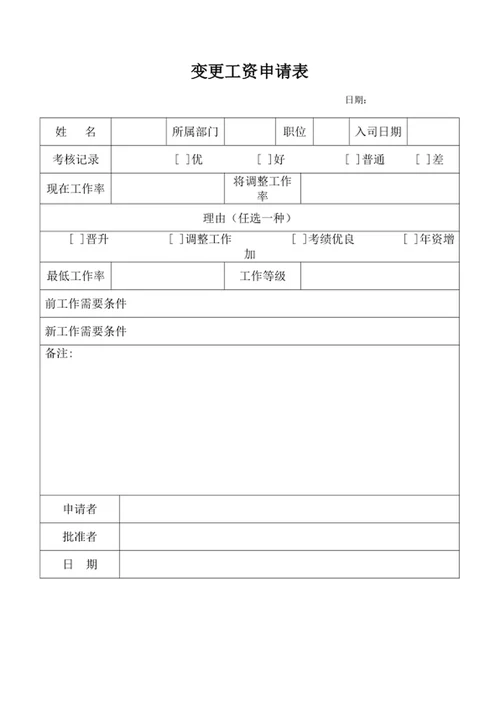 变更工资申请表word表格