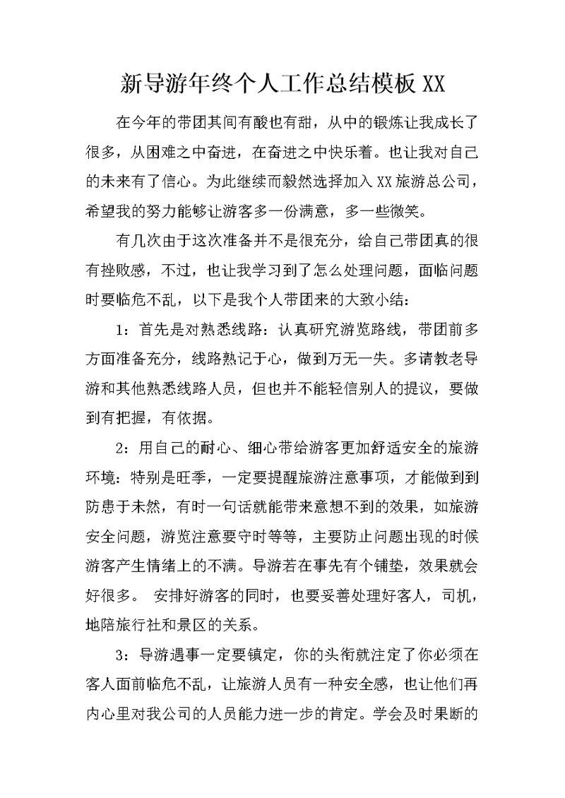 新导游年终个人工作总结模板XX