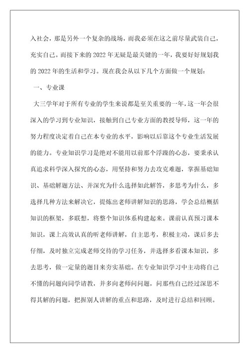 2022大三大四学习计划例文