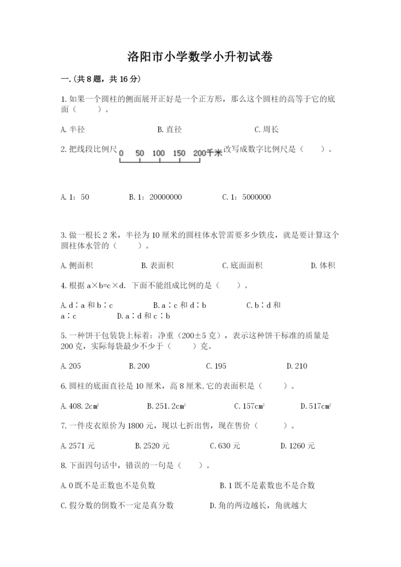 洛阳市小学数学小升初试卷（考点梳理）.docx
