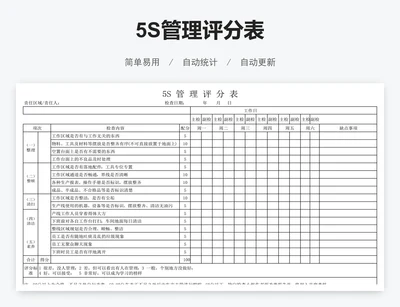 5S管理评分表