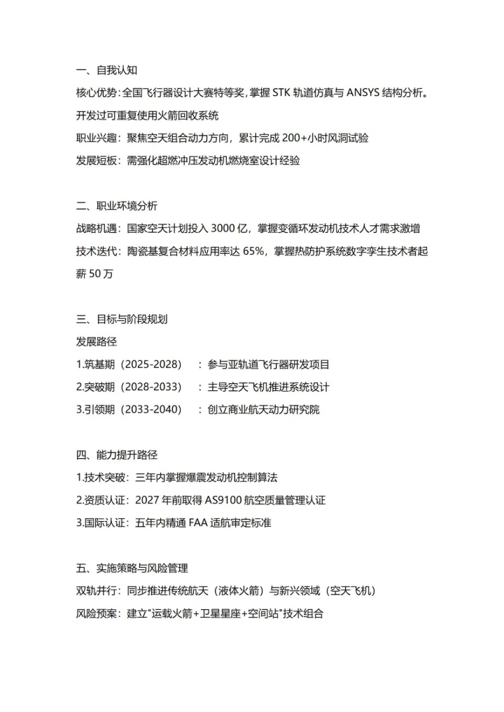 大学生职业生涯规划书(航空航天专业)