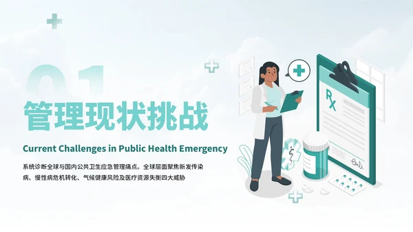 蓝绿色插画风健全公共卫生应急管理体系PPT模板