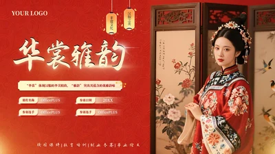 红黄系古风类汉服通用PPT模板