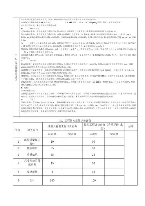 单位工程质量综合评价