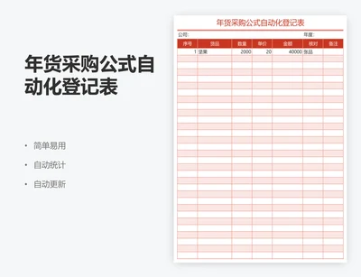 年货采购公式自动化登记表