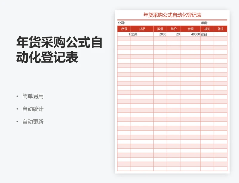 年货采购公式自动化登记表