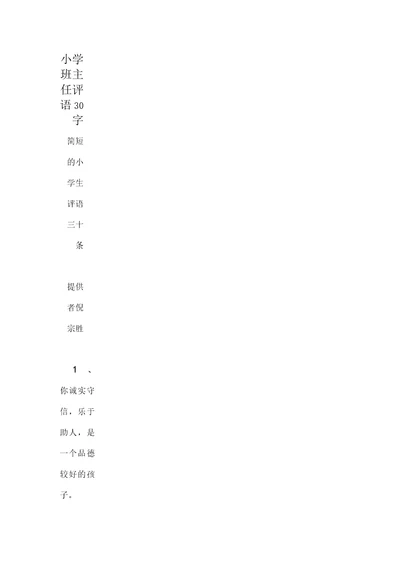 小学班主任评语30字