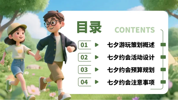绿色3D风情侣大自然游玩策划攻略PPT