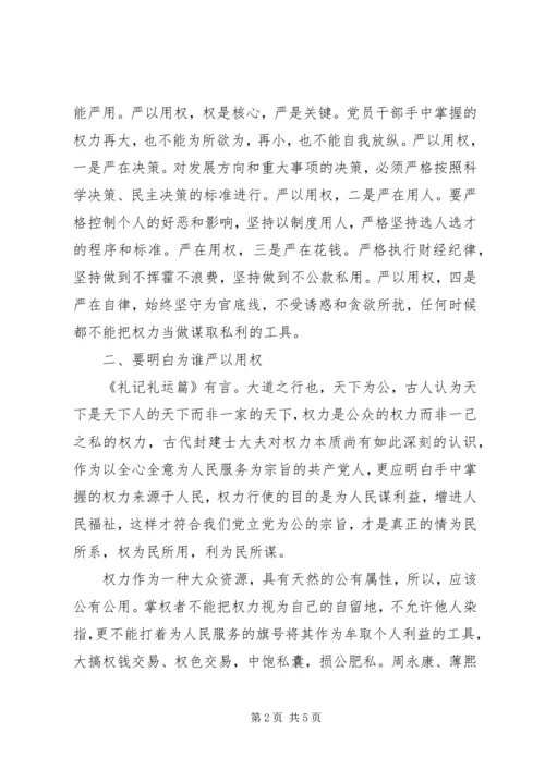 原创区委副书记严以用权研讨发言.docx