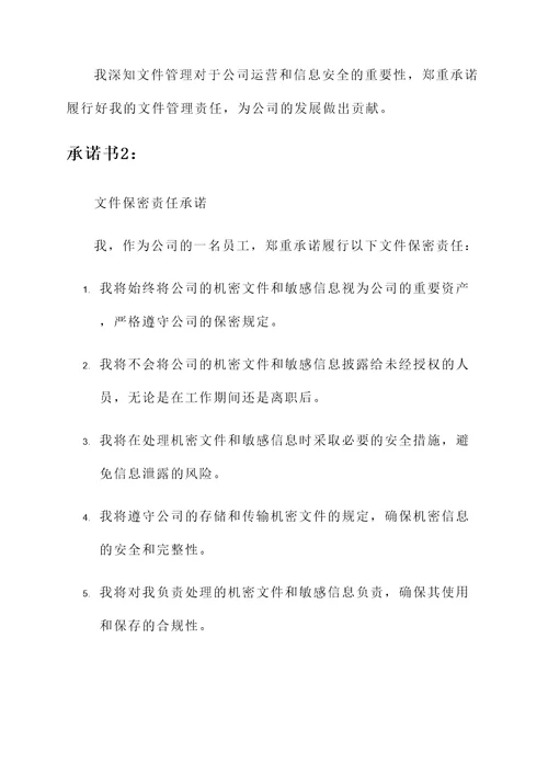 文件管理承诺书范本模板