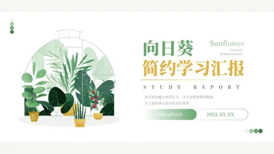 绿黄向日葵小清新简约学习汇报PPT模板
