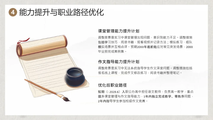 棕色水墨风汉语言文学专业大学生职业生涯规划发展展示PPT模版