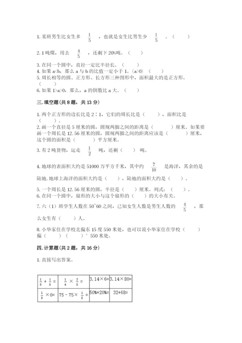 六年级上册数学期末测试卷附完整答案【历年真题】.docx