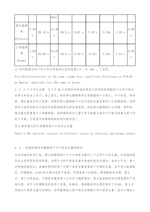 不同铁制剂对石灰性土壤条件下猕猴桃树缺铁黄化的矫治效果研究.docx