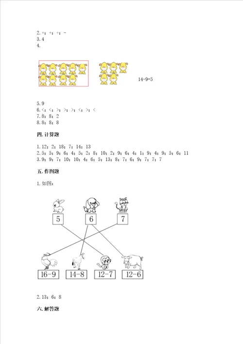 小学一年级数学知识点20以内的退位减法专项练习题带答案b卷