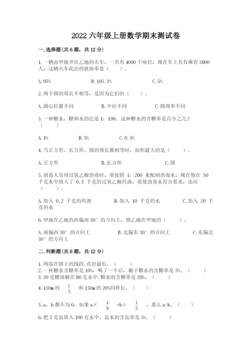 2022六年级上册数学期末测试卷及答案（典优）.docx