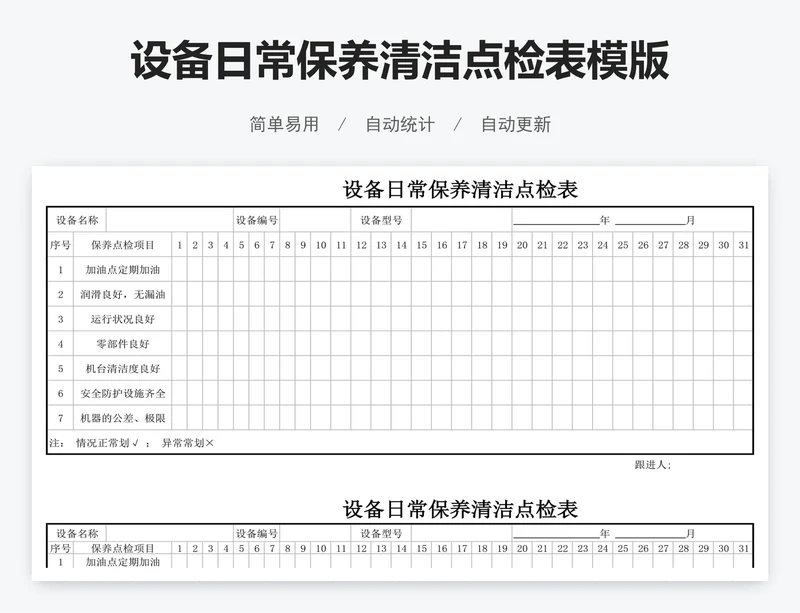 设备日常保养清洁点检表模版