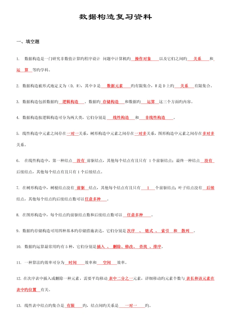 2023年数据结构C语言版知识点复习资料.docx