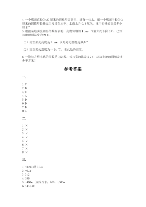 小学六年级数学期末自测题【名校卷】.docx