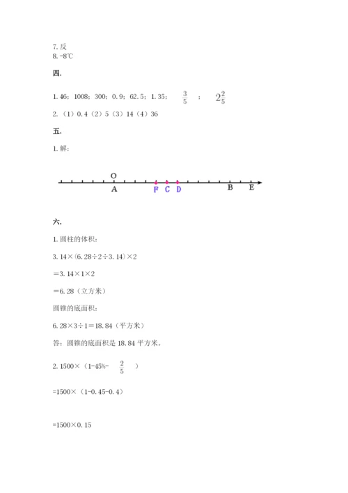 河南省平顶山市六年级下册数学期末考试试卷（轻巧夺冠）.docx