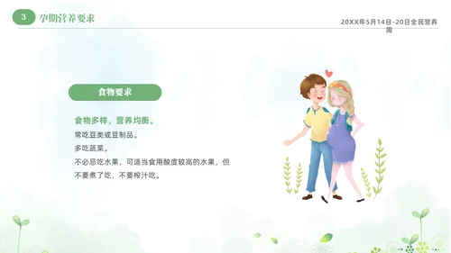 绿色清新淡雅孕期营养知识科普课件PPT全民营养周