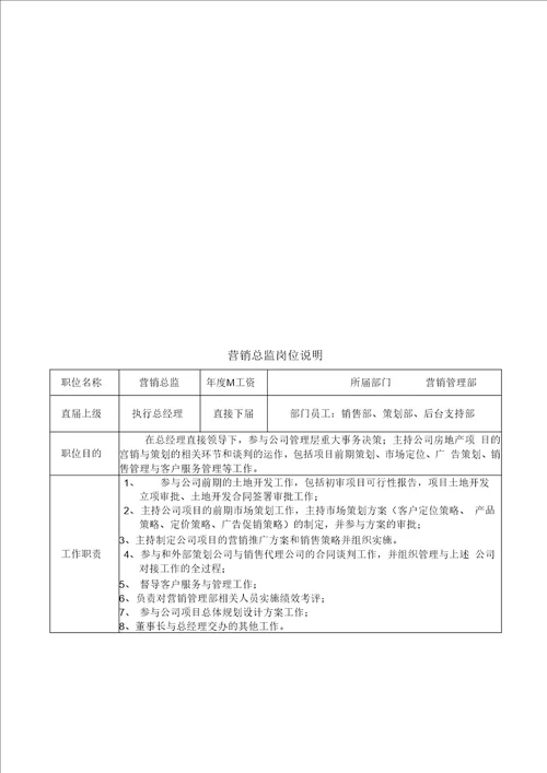 营销部部门职责及各岗位职责