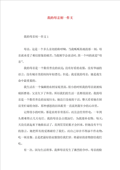 我的母亲初一作文 2