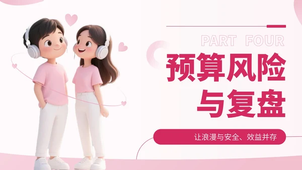 粉色卡通风七夕节情侣活动安排PPT
