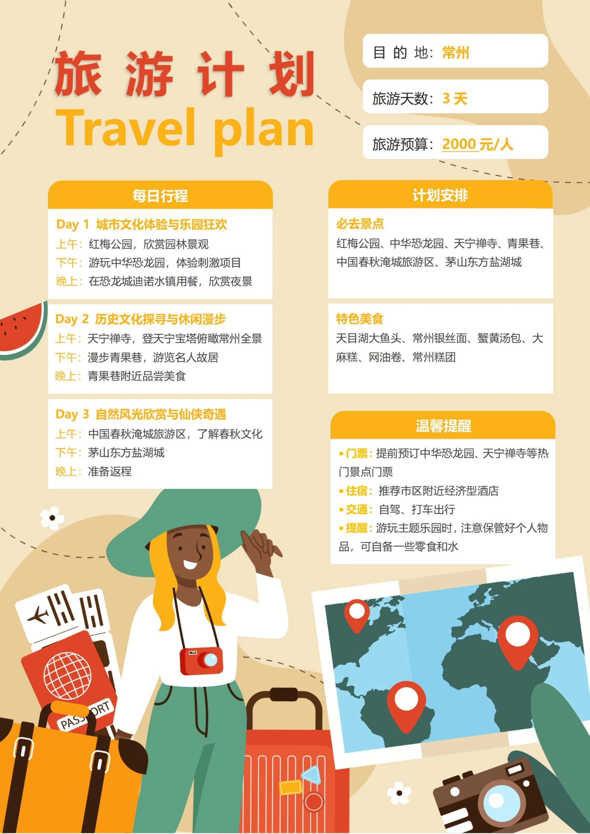 (常州)旅游计划3天