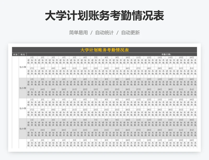 大学计划账务考勤情况表