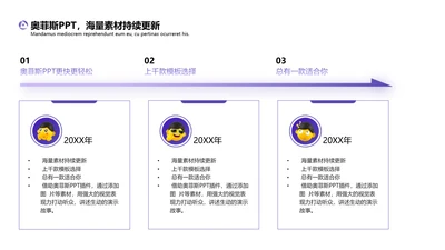 紫色简约3d流程关系3项PPT单页