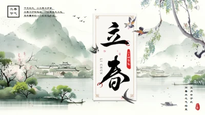 春天山水国风立春通用PPT模版