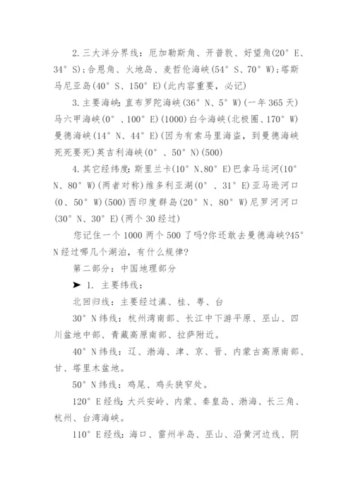重要经纬线知识点与复习重点.docx