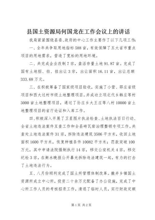 县国土资源局何国龙在工作会议上的讲话.docx