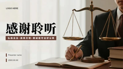 致谢页-棕色简约实景风法律行业工作总结PPT单页