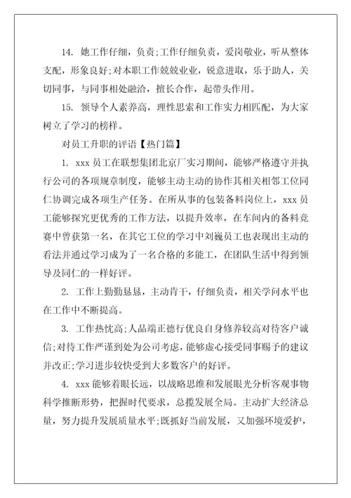 对员工升职的评语主管对员工的绩效评语