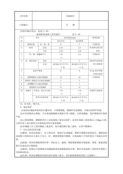 框架结构砼浇筑技术交底.docx